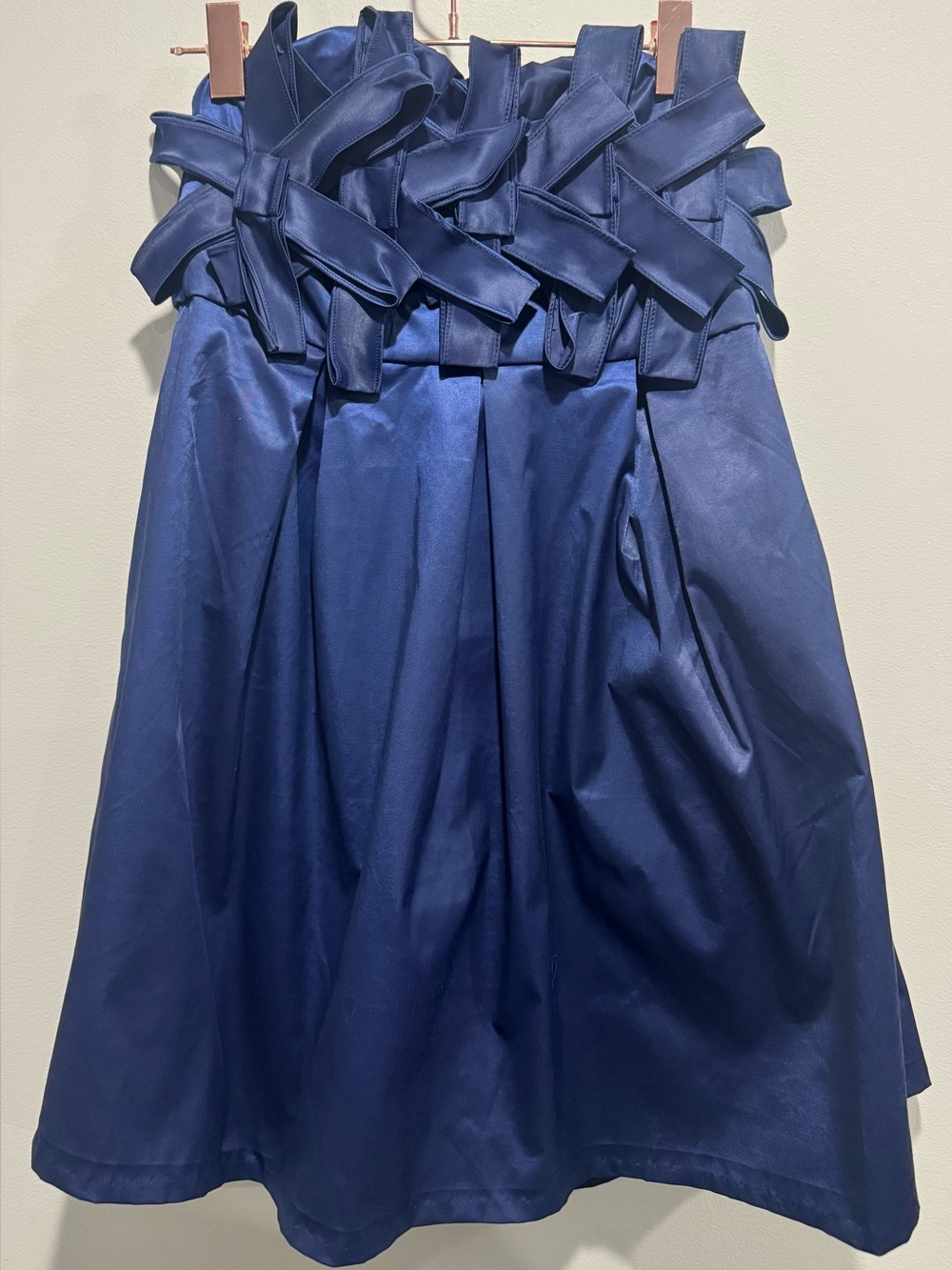 NWT Fumblin Foe Navy Blue Woven Lattice Bow Strapless Cocktail Mini Dress L⁠
